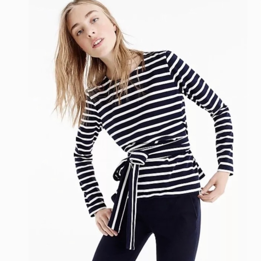 J Crew Stripe Cross Back Belted Nautical Shirt